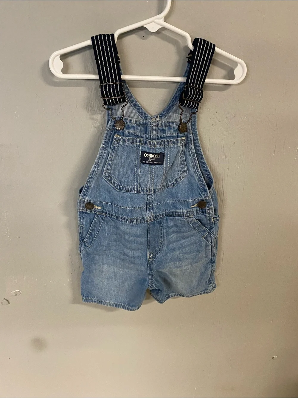 OshKosh Blue Denim Shortalls with Striped Adjustable Straps